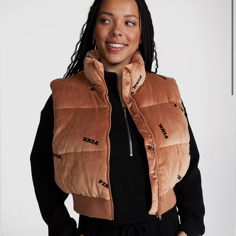 NEW VS PINK rib cropped puffer vest